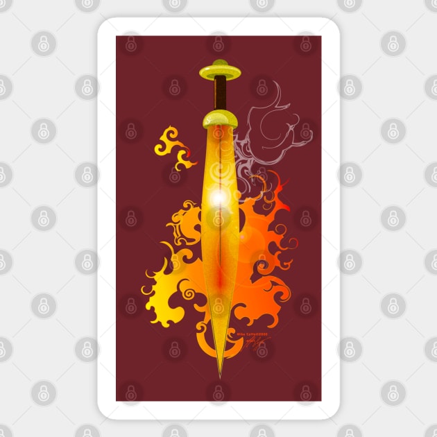 Flaming Sword Sticker by MikeCottoArt